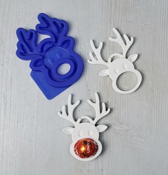 Silikonform Anhänger RENTIER mit Loch für Schokokugel DIY Gussform